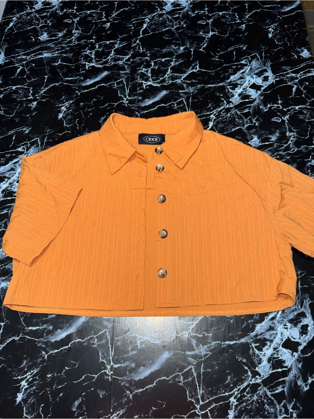 Cider Bright Orange Short-Sleeve Button-Front Collared Top